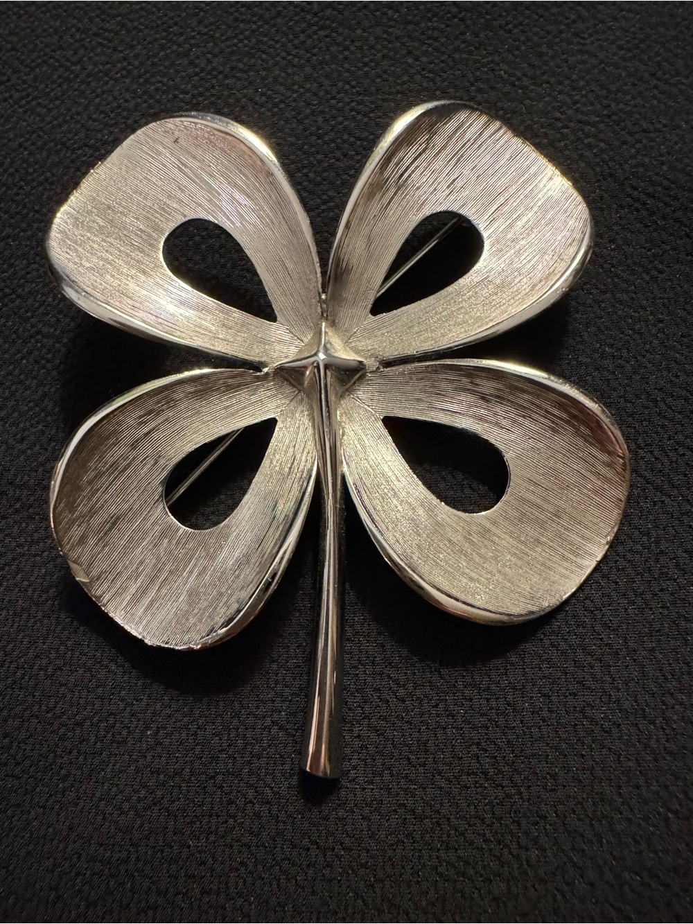 Silver Tone Four Leaf Clover Brooch